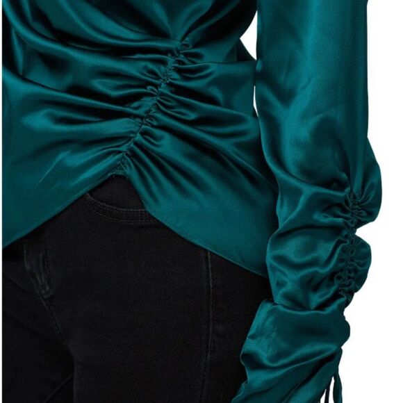 Jonathan Simkhai Green silk wrap asymetrical blouse EUC Size large - Picture 5 of 14